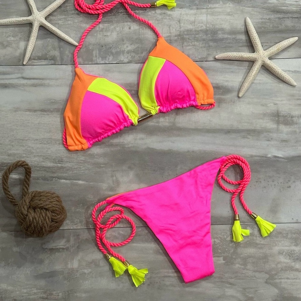 NEW SEXY Brazilian Vibrant Pink and Orange Bikini Set